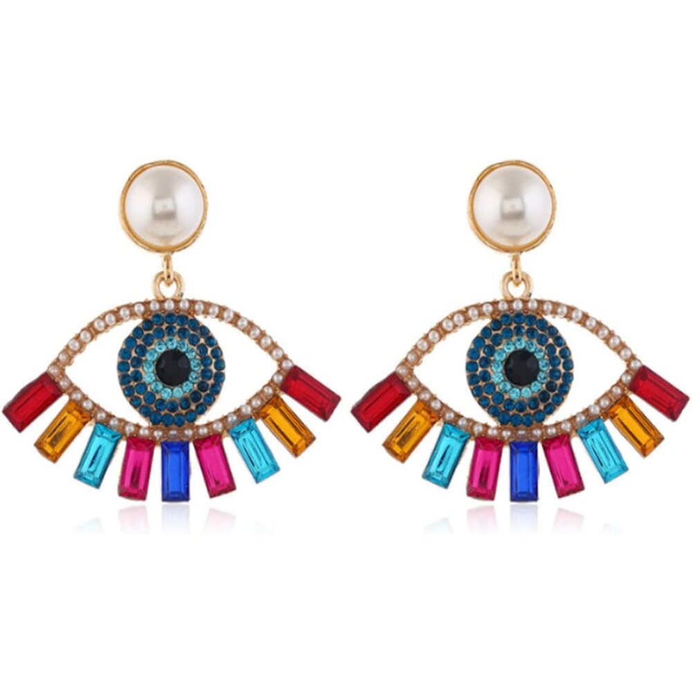 Unique Personality Evil Eye Earrings Fashion Abstract Eye Crystal Rhinestone Fri